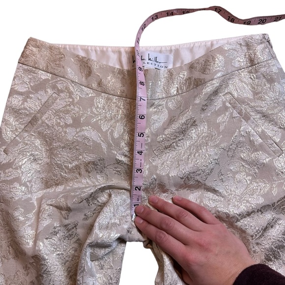 NICOLE MILLER COLLECTION Y2K Gold Metallic Jacquard Cropped Ankle Clasp Trouser - Picture 7 of 8